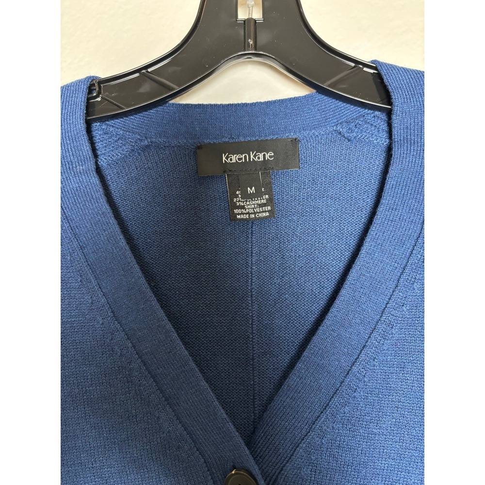 NWT Karen Kane Sweater Cardigan Cashmere Blend Blue w/ White Shirt Hem Size Med - Picture 4 of 9